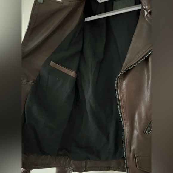 AllSaints VOLTAIRE BIKER Brown 100% Lamb Leather Jacket - Size Medium - Picture 6 of 11